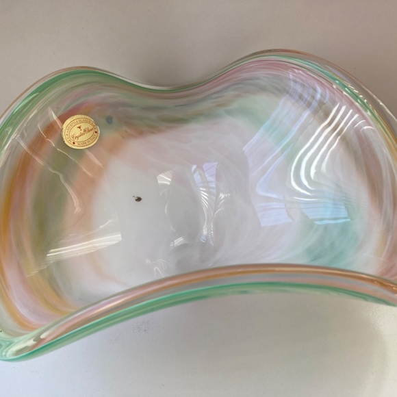 MuranoI 10”Triangle Bowl Multi Color Freeform Glass - Picture 2 of 15